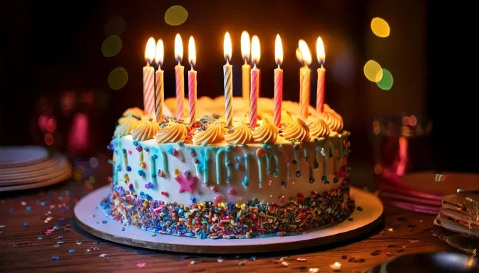 A made-to-order two-layer celebration cake with buttercream and fresh berries in an open delivery box on a Glendale doorstep