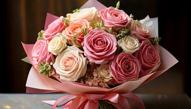 A cupcake bouquet of rose-piped gourmet cupcakes wrapped like a flower bouquet from Sweet Angeles in Beverly Hills, Los Angeles
