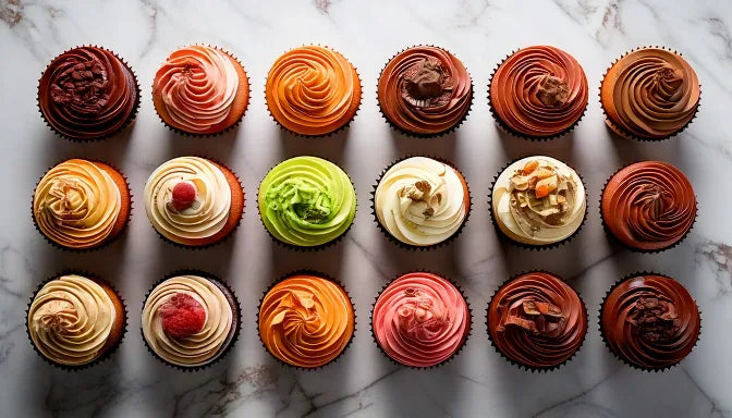 A dozen assorted gourmet cupcake flavors from Sweet Angeles bakery in Beverly Hills, Los Angeles