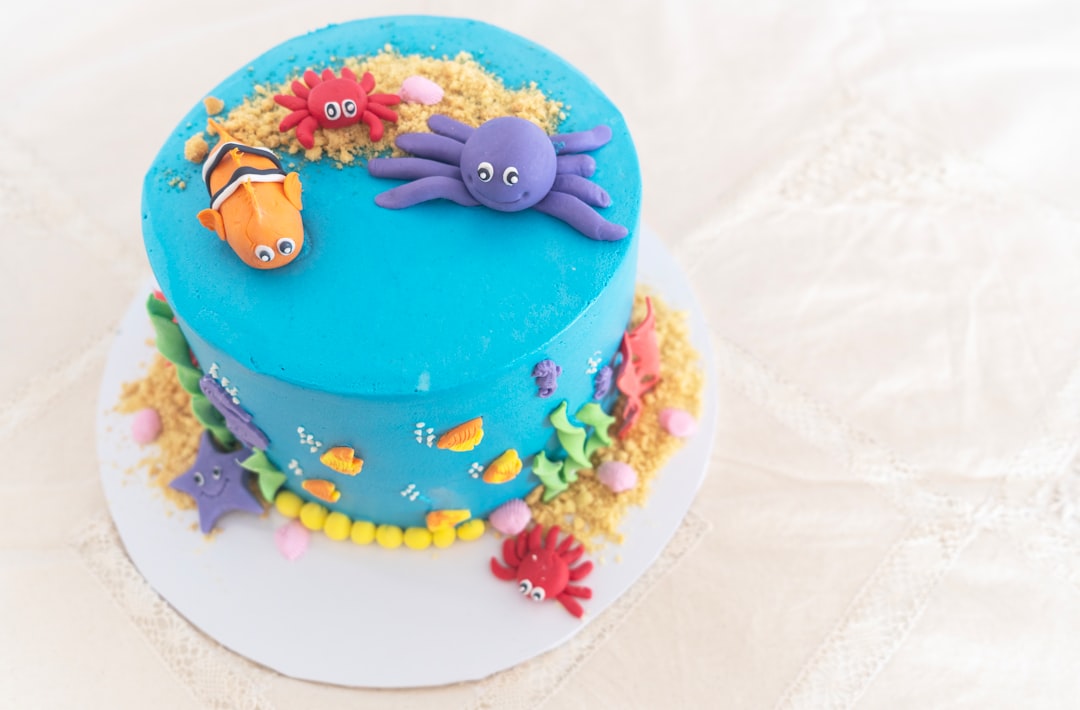 Ocean themed cake with sea creatures and decorations