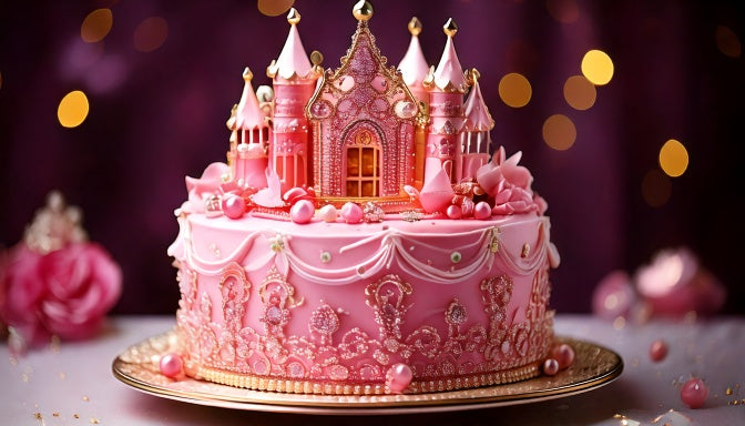 Pastel unicorn birthday cake with golden horn and rainbow mane