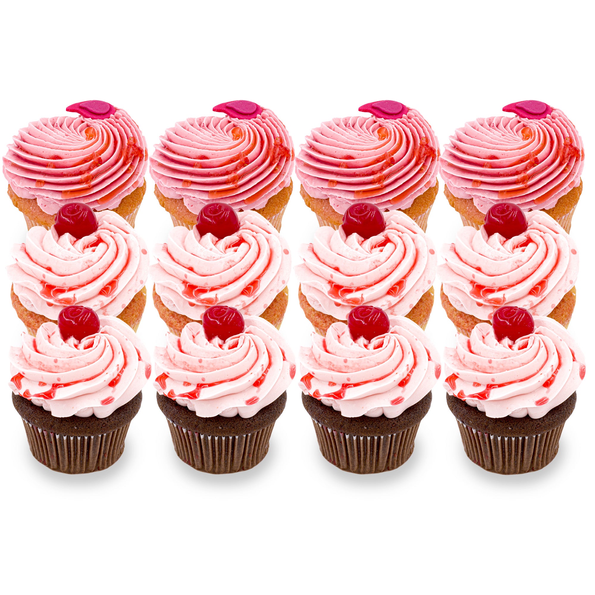 10# Set - Maraschino Cherry Chocolate | Maraschino Cherry Vanilla | Strawberry & Strawberry cupcake set from Sweet Angeles Beverly Hills