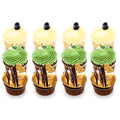 Assorted gourmet cupcakes with vanilla, matcha, and chocolate toppings on white background