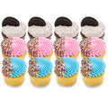 Assorted gourmet cupcakes with cookies and cream, pink and blue frosting, and rainbow sprinkles