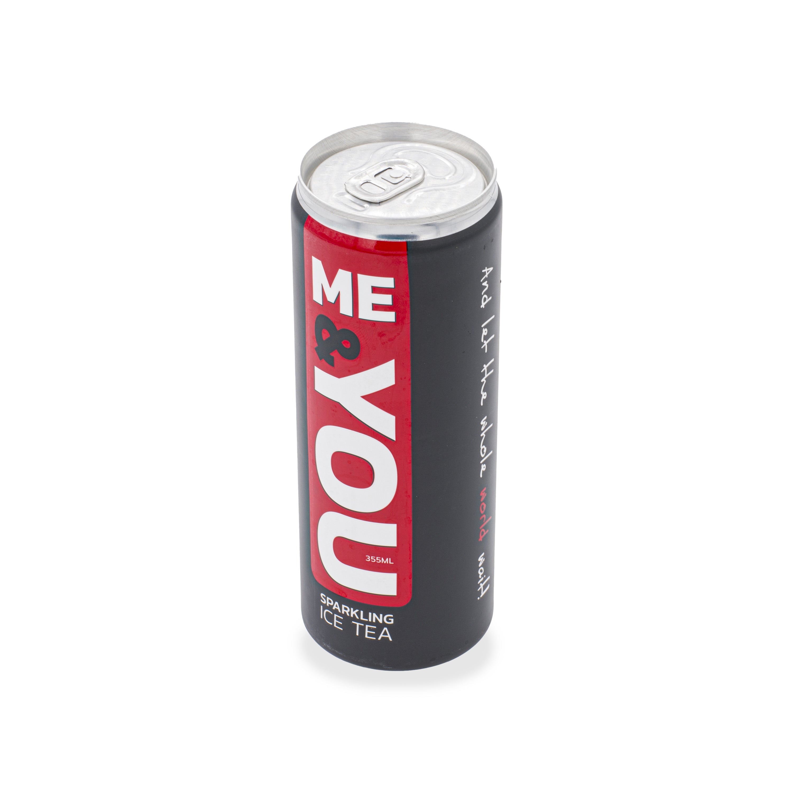 Tall can of sparkling ice tea with 'ME & YOU' label, 355ml, on white background