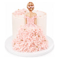 Elegant Balloon Girl Cake featuring a detailed figure of a girl in a pink floral dress with pearl accents, set on a smooth white frosted base, perfect custom cake for special occasions.