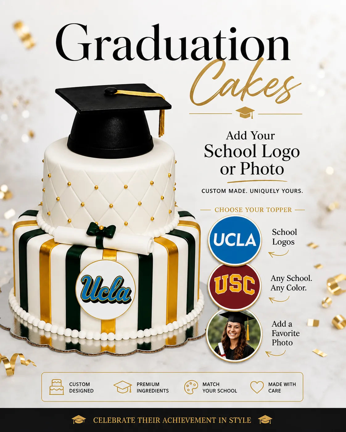 Custom School Logo Graduation Cake | Upload Your Artwork