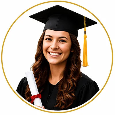 Smiling graduate in cap and gown holding diploma, perfect for custom graduation cake topper
