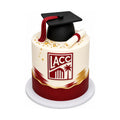LACC Graduation Cake featuring a custom design with maroon and gold accents, a graduation cap topper, and a diploma scroll, perfect for luxury custom cakes baked fresh in Beverly Hills.